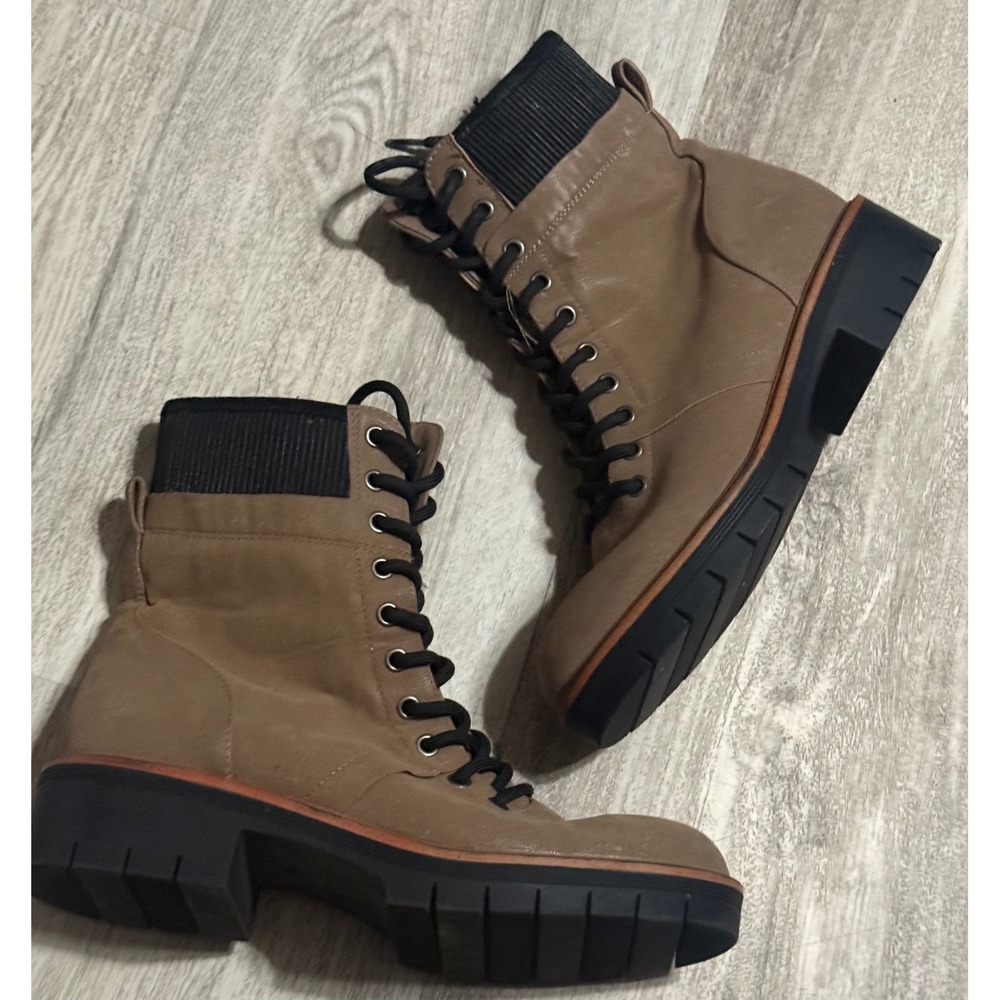 Womens‎ Lace Up Ankle Boots Combat Booties Chunky Heel Lug Sole Tan Size 8